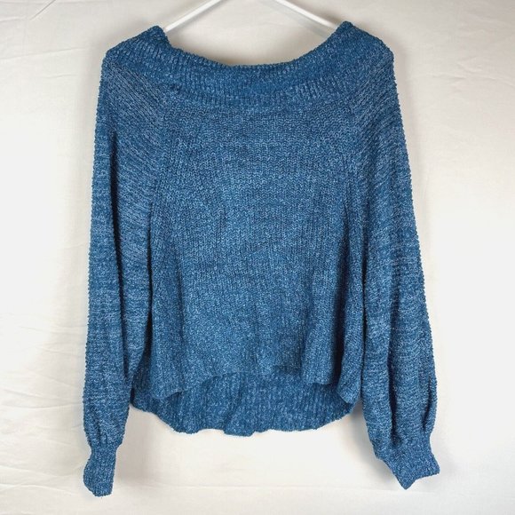 Free People Sweater Women's Size Medium‎ Edessa Blue Off The Shoulder Viscose - Picture 4 of 10